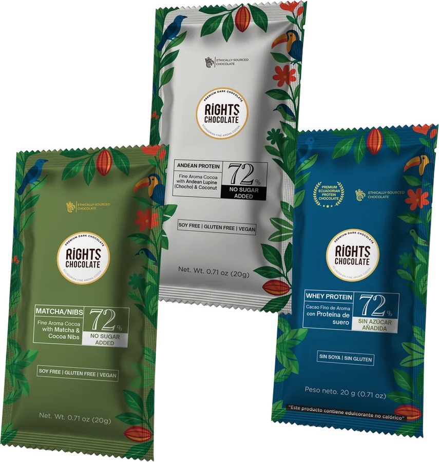 Minibarras de la Wellness Collection: matcha y nibs, proteína andina y proteína whey